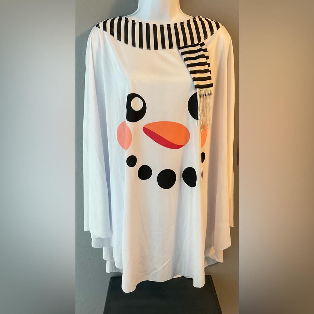 Costume snowman poncho style with headband top hat fits most 4-14 adult L 30”